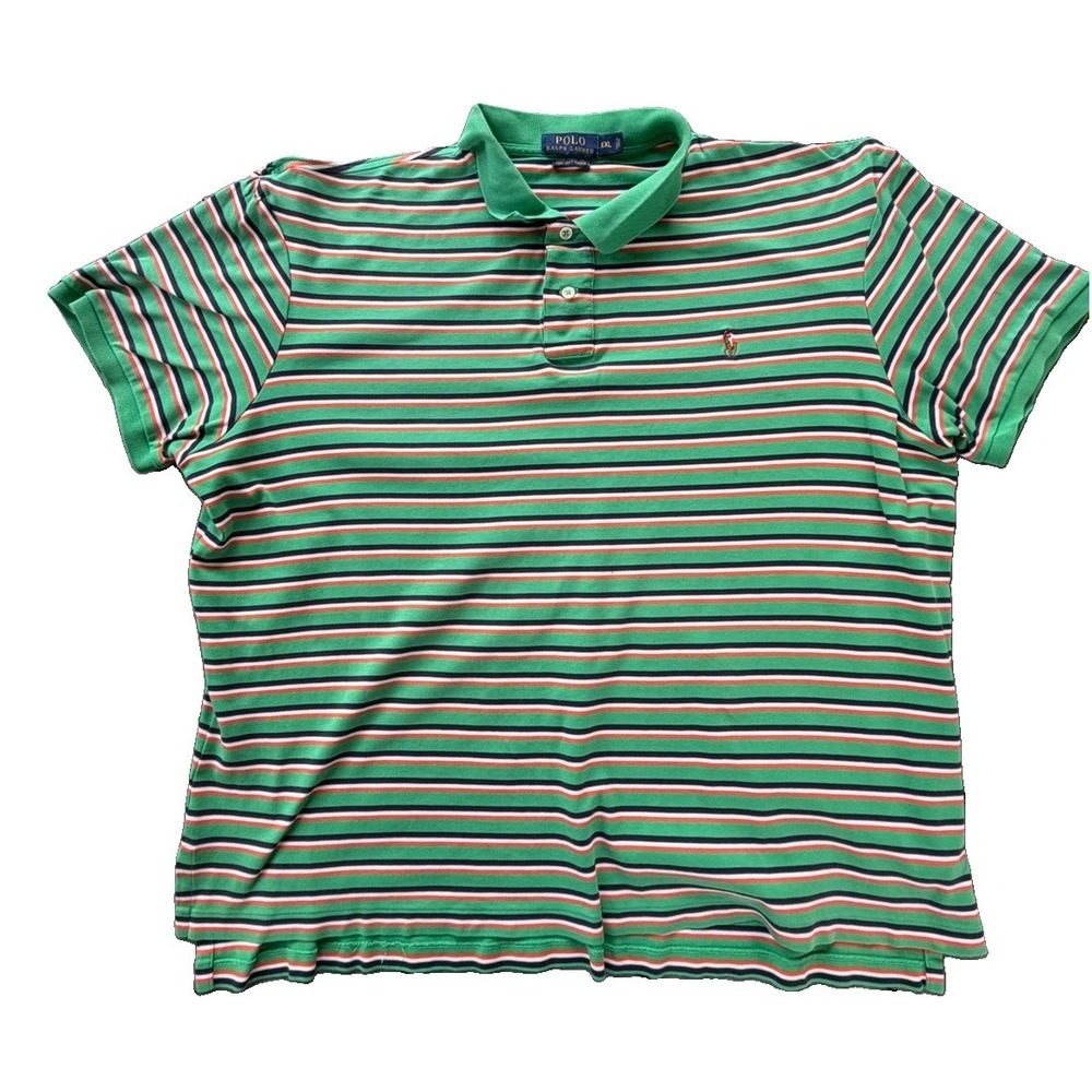 Polo Ralph Lauren Shirt XL Green Striped Short Sleeve Pima Soft Touch Brown Pony